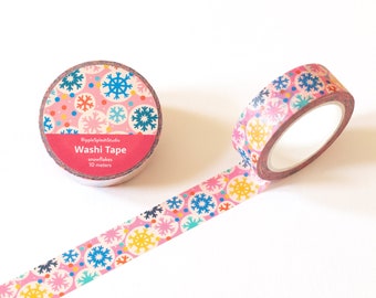 Cute snowflakes washi tape - Christmas washi tape - Winter washi tape - Pink washi tape - Colorful washi tape - Cool planner tape