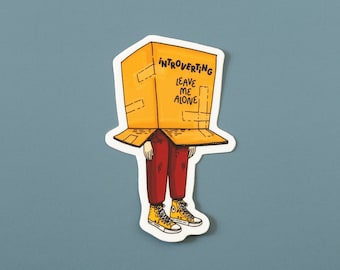 Funny Introvert Sticker | Introverting Leave Me Alone Vinyl Sticker |  Quirky Decal | Whimsical Waterproof Sticker | 1.75 x 3 inches