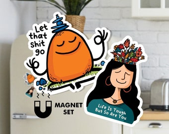 Set di magneti motivazionali / Let That Go e Life is Tough / Magnete da frigorifero positivo / Magneti motivazionali