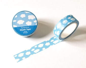 Cute Clouds Washi Tape | Blue Sky and White Clouds Washi Tape | Bullet Journaling Tape | Whimsical Journaling Washi Tape