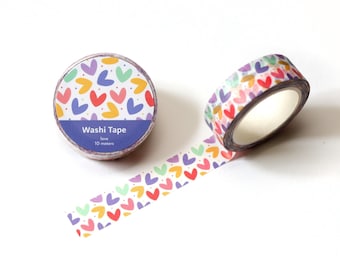 Colorful Hearts Washi Tape | Cute Decorative Masking Tape for Crafts | Love Washi Tape | Romantic Masking Tape | Valentine&#39;s Washi Tape