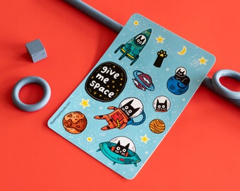 Give Me Space Sticker Bogen | Süßer Astronauten Katzen Aufkleber | Space Kitty Planer Aufkleber | 10x15cm