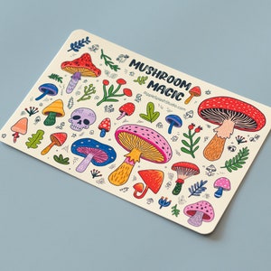 Colorful Mushrooms Sticker Sheet | Whimsical Magic Stickers | Fun Decorative Forest Stickers | Cute Nature Stickers | 4 x 6 Inches image 2