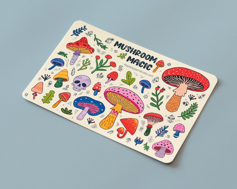 Colorful Mushrooms Sticker Sheet | Whimsical Magic Stickers | Fun Decorative Forest Stickers | Cute Nature Stickers | 4 x 6 Inches image 2