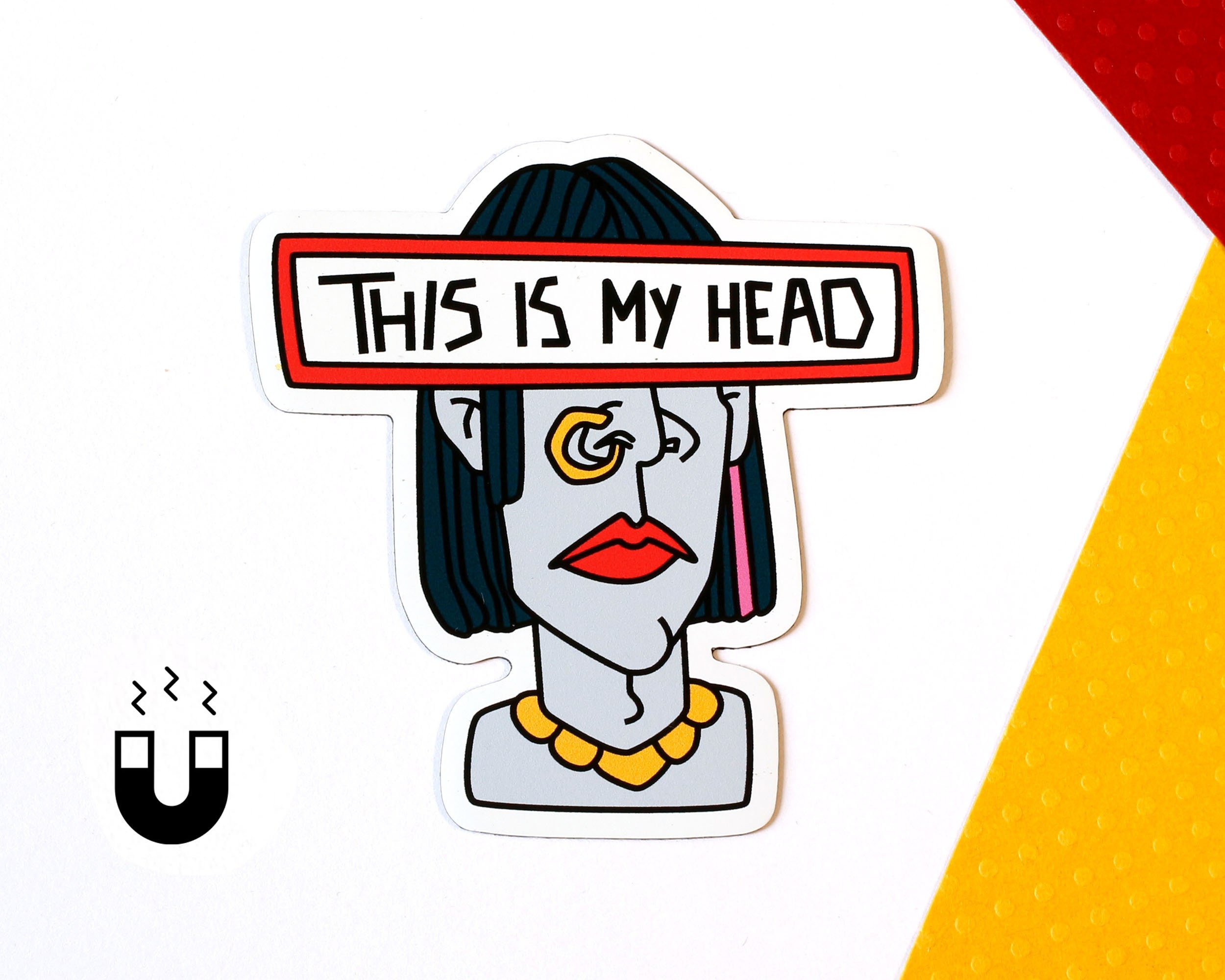 Surreal Portrait Magnet | This is My Head | Quirky Fridge and Locker Decor | 2.9 x 3 inches