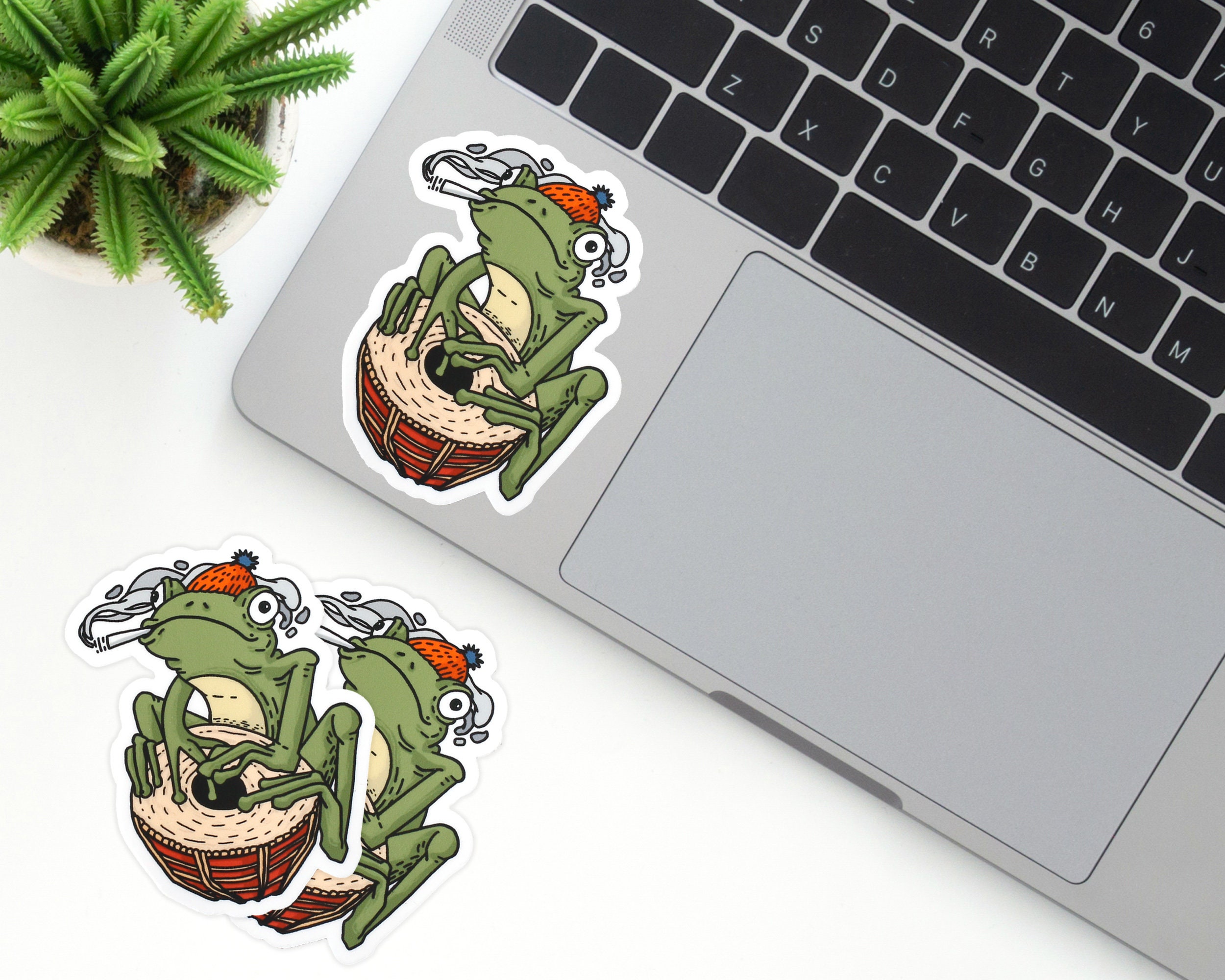 Frog Drummer Sticker | Quirky Vinyl Decal | Funny Frog Sticker | 2.4x3 ...