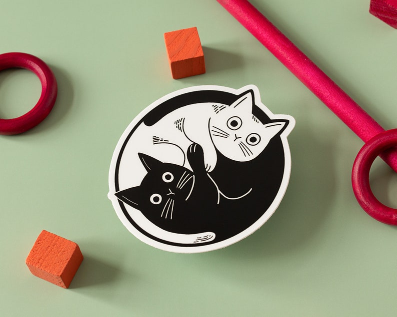 Black White Cat Fridge Magnet Cute Yin and Yang Car Magnet Kitty Cat Funny Magnet image 4