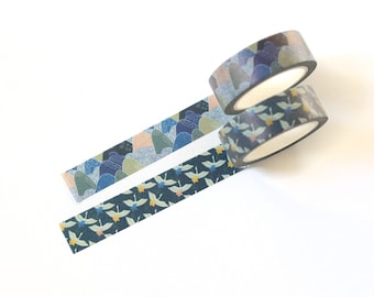 Conjunto de Fitas Decorativas Washi com Pássaros e Montanhas | Fitas Adesivas Sofisticadas com Tema da Natureza | Fita para Diário com Paisagens Relaxantes | Artesanato em Papel Sereno