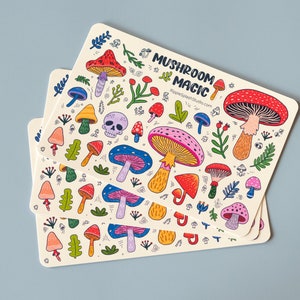 Colorful Mushrooms Sticker Sheet | Whimsical Magic Stickers | Fun Decorative Forest Stickers | Cute Nature Stickers | 4 x 6 Inches image 9