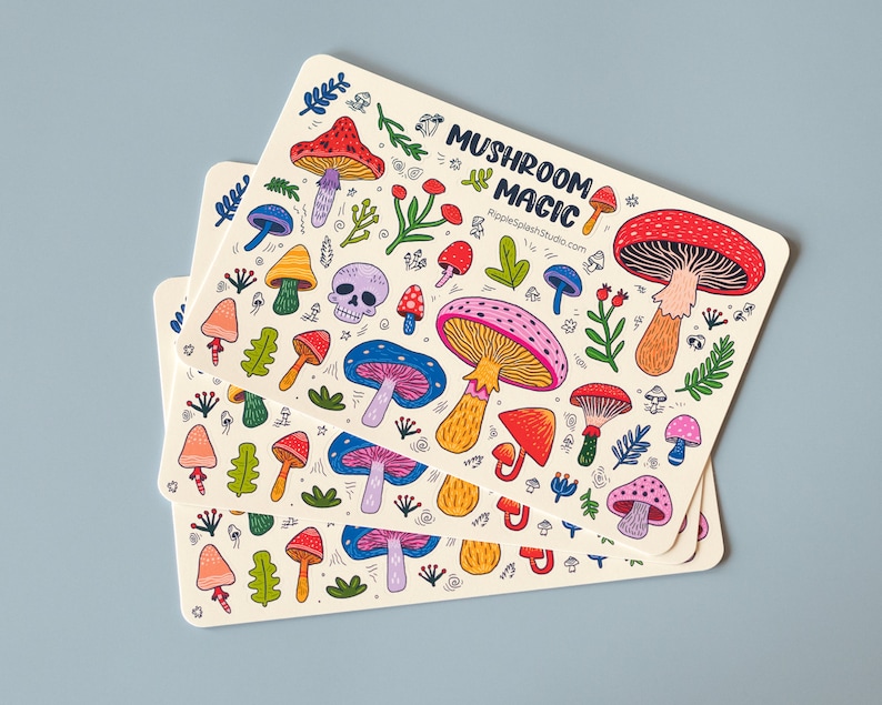 Colorful Mushrooms Sticker Sheet | Whimsical Magic Stickers | Fun Decorative Forest Stickers | Cute Nature Stickers | 4 x 6 Inches image 9