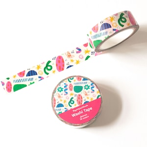 Buntes Abstrakte Formen Washi Tape | Süßes dekoratives Masking Tape Lustiges verspieltes Washi Tape | Lebendiges kreatives Washi Tape