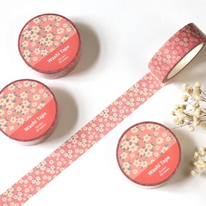 Blush Pink Floral Washi Tape | Cute Decorative Masking Tape for Crafts | Spring Flower Washi Tape | Elegant Feminine Tape | Botanical Tape