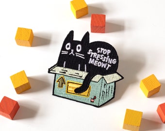Funny Black Cat Patch - Cute Embroidered Iron-on Patch