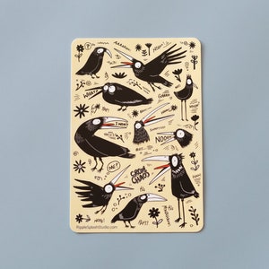 Feuille d'autocollants drôle et original de corbeau | Stickers oiseaux humoristiques | Stickers noirs et blancs | Stickers animaux sympas | 4 x 6 pouces