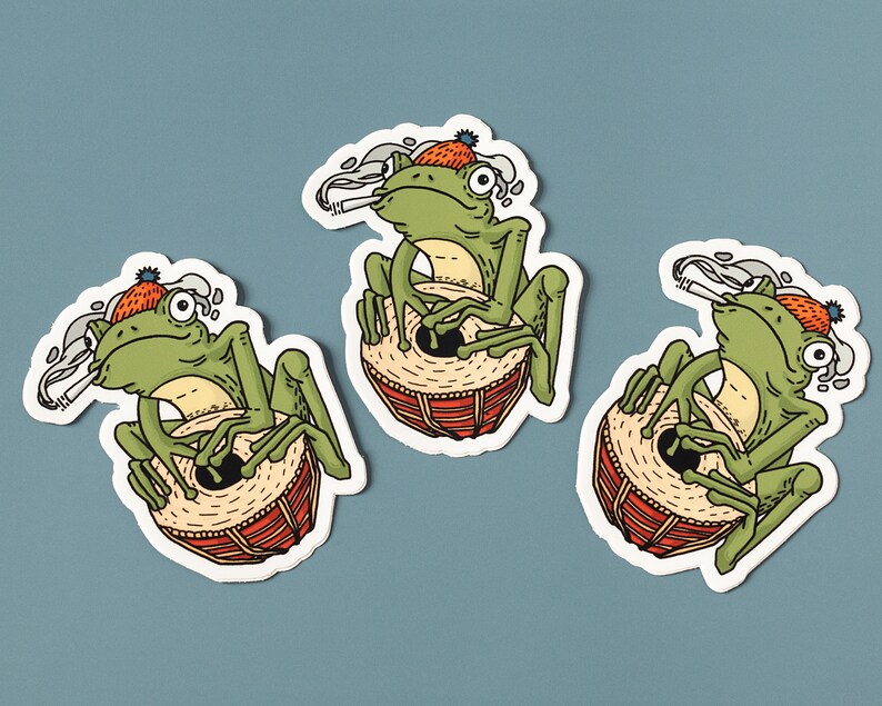 Frog Drummer Sticker | Quirky Vinyl Decal | Funny Frog Sticker | 2.4x3 ...