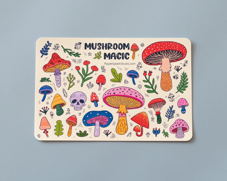 Colorful Mushrooms Sticker Sheet | Whimsical Magic Stickers | Fun Decorative Forest Stickers | Cute Nature Stickers | 4 x 6 Inches image 5