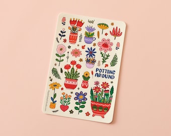 Whimsical Plants Sticker Sheet | Colorful Garden Stickers | Greenery Botanical Stickers | Cute Fun Flower Stickers | 4 x 6 Inches