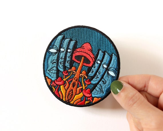 Psychedelic Embroidered Patch Cool Iron on Patch Magic Mushroom Patch  Trippy Circle Patch 