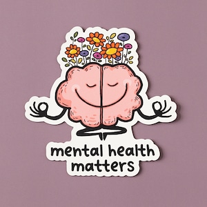 Vinylsticker geestelijke gezondheid is belangrijk | Leuke hersensticker | Positieve opbeurende sticker | 2,97 x 3 inch