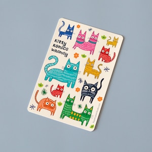 Feuille d'autocollants colorés de chats mignons | Stickers chats fantaisistes | Stickers amusants et originaux | Stickers félins ludiques | 4 x 6 pouces