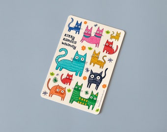 Colorful Cute Cats Sticker Sheet | Whimsy Cats Stickers | Quirky Fun Stickers | Playful Feline Stickers | 4 x 6 Inches