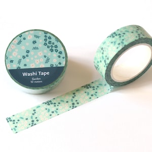Garden Floral Washi Tape | Cute Light Blue Flower Washi Tape | Decorative Nature-Inspired Tape | Serene Spring Washi Tape | Botanical Tape