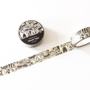 Monströses schwarz-weißes Washi Tape | Halloween Dekoratives Masking Tape | Gruseliges Scrapbooking Zubehör | Kreatives Journaling Tape