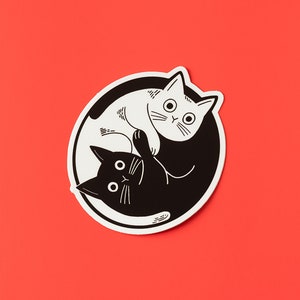 Black White Cat Fridge Magnet Cute Yin and Yang Car Magnet Kitty Cat Funny Magnet image 2