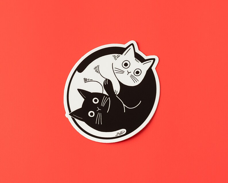 Black White Cat Fridge Magnet Cute Yin and Yang Car Magnet Kitty Cat Funny Magnet image 2