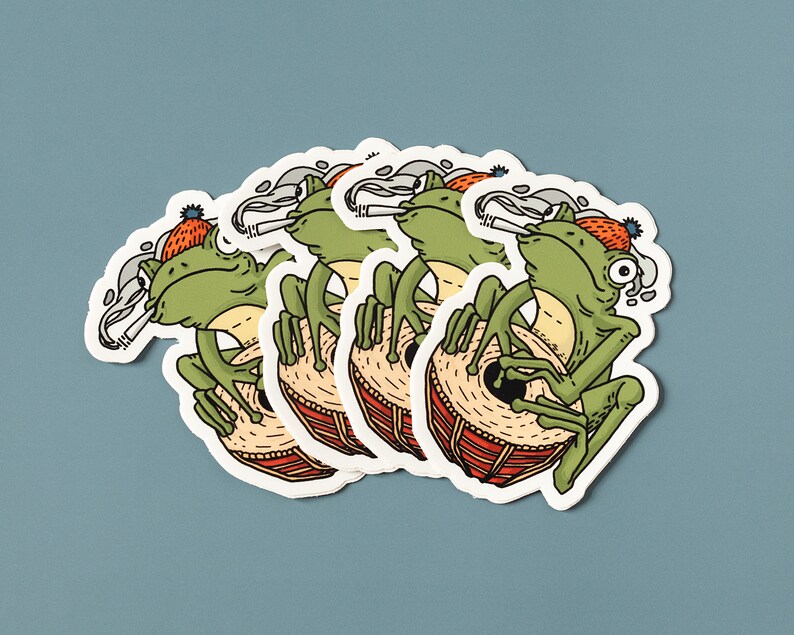 Frog Drummer Sticker | Quirky Vinyl Decal | Funny Frog Sticker | 2.4x3 ...