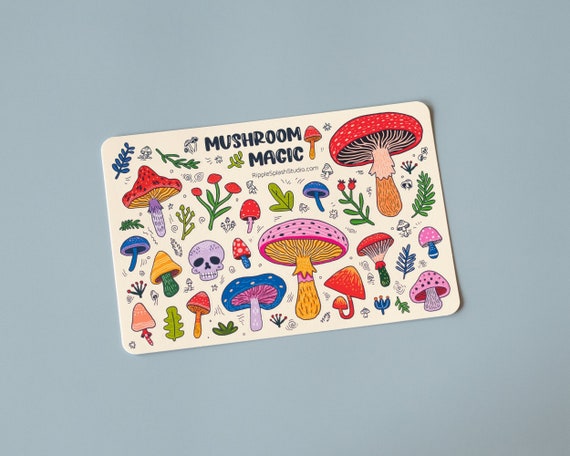 Colorful Mushrooms Sticker Sheet | Whimsical Magic Stickers | Fun Decorative Forest Stickers | Cute Nature Stickers | 4 x 6 Inches