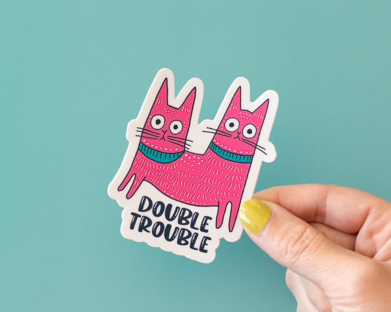 Trouble Sticker Transparent Funny Double Trouble Cat Sticker | Quirky Waterproof Sticker for ...