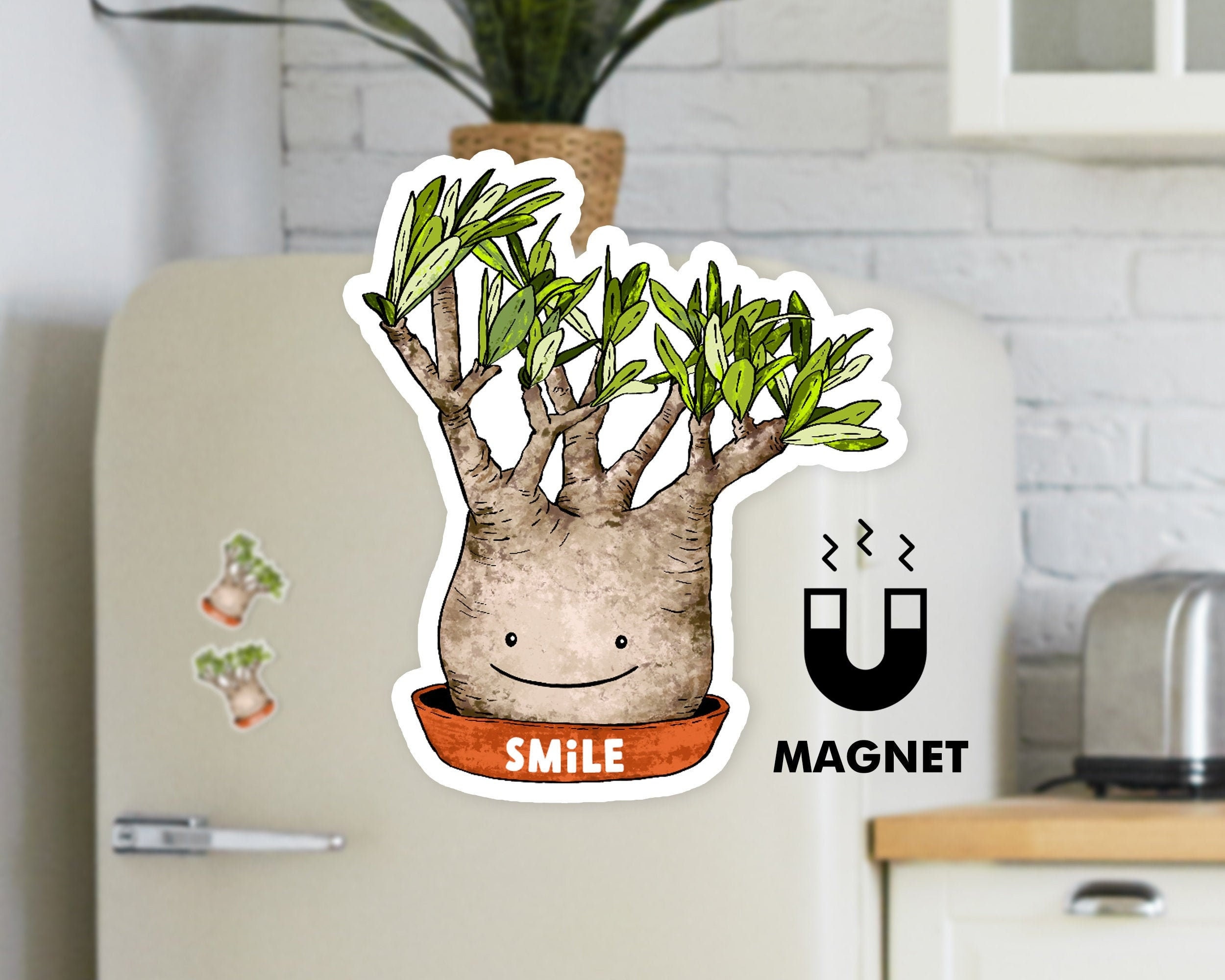 Smile Plant Magnet | Cute Decorative Fridge Magnet | 3x3 inches