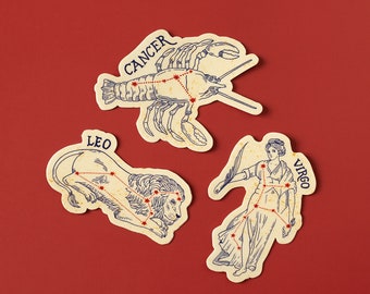 Zodiac vinyl stickers - Cool astrology stickers - Horoscope constellation stickers - Cancer, Leo, Virgo stickers