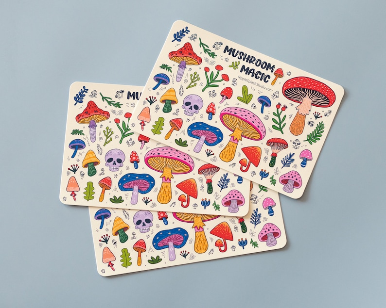 Colorful Mushrooms Sticker Sheet | Whimsical Magic Stickers | Fun Decorative Forest Stickers | Cute Nature Stickers | 4 x 6 Inches image 6