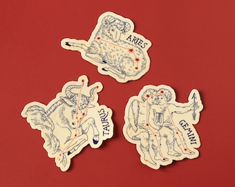 Zodiac vinyl stickers - Cool astrology stickers - Horoscope constellation stickers - Aries, Taurus, Gemini stickers