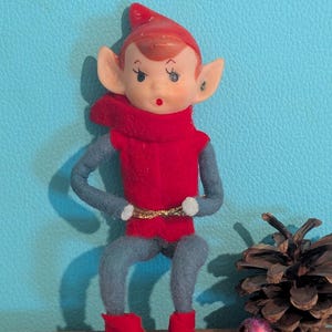Vintage Red Green Knee Hugger Elf Pixie Christmas (free ship)