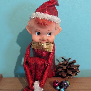 Vintage Metallic Red Knee Hugger Elf Pixie Christmas (free ship)