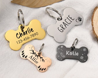Personalized Dog Tag,Dog Cat Name ID Tag, Custom Pet Tag,Dog Name Tag with Mountain,Engraved Dog Collar Tags,Microchipped Dog Tag for Dogs