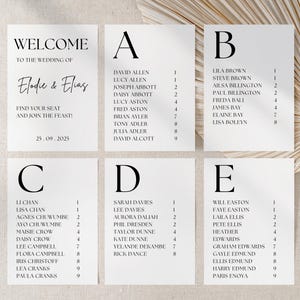 Alphabetischer Hochzeits-Sitzplan 15x20 Karten Minimal Design Sitzplan Sitzplan Arrangement Canva Template Individuelle Karten