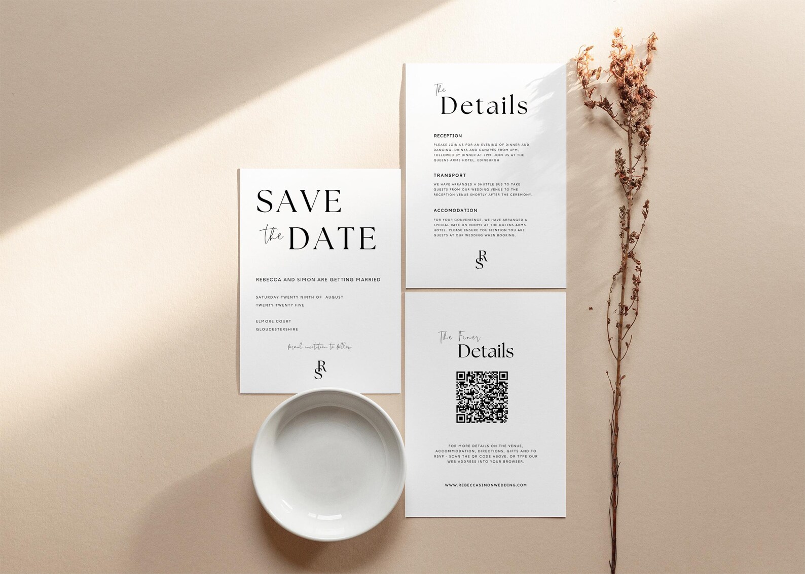 Minimalist Wedding Invitation Bundle Qr Code, Minimal Invitation ...