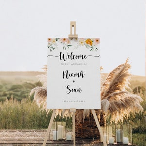 Wedding Welcome Sign, Template, DIY Printable, Soft Pink and Peach Florals Editable Wedding Sign Template, Floral Theme Wedding NIAMH
