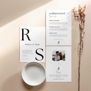 Minimalistische huwelijksuitnodigingbundel QR-code, minimale uitnodigingssjabloonset, moderne uitnodigingssuite, elegante online RSVP, detailkaart