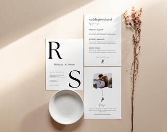 Minimalist Wedding Invitation Bundle Qr Code, Minimal Invitation Template Set, Modern Invite Suite, Elegant Online Rsvp, Details Card