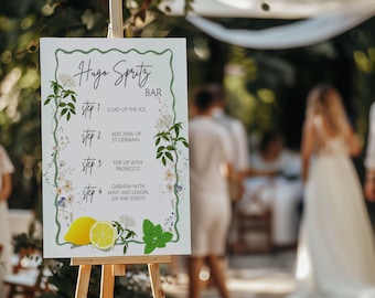 Letrero de bar Hugo Spritz, construya su propio Spritz, letrero de bebida exclusivo, plantilla de menú de bar de fiesta, póster de cócteles, decoración moderna de carrito de bar