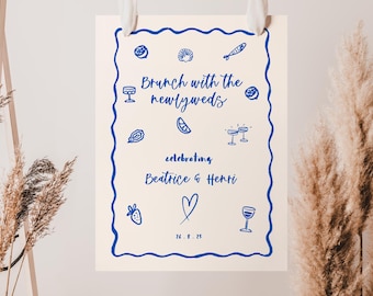 Post Wedding Brunch Sign Whimsical Scribble Illustration Morning After Wedding Brunch Sign French Inspired Editable Download BEATRICE