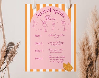 Aperol Spritz Bar Sign, Build Your Own Spritz, Signature Drink Sign, Party Bar Menu Template, Cocktail Poster, Modern Bar Cart Decor