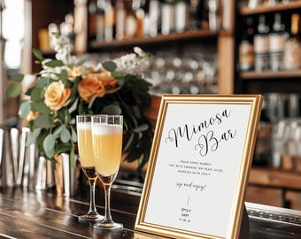 Modern, Minimalist Wedding Bar Sign, Mimosa Bar Sign, Bubbly Bar Sign, Bar Menu Template, Printable Bar Menu, Editable Drink Menu Template