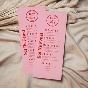 Modèle de menu de mariage Boho rétro audacieux rose et rouge Imprimable Modifiable Téléchargement instantané Modèle MILO