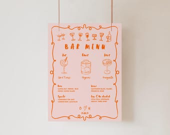 BAR SIGN Template, french inspired wedding, hand drawn whimsical scribble illustration, Signature Drinks Sign, Cocktail SVGs, Peach BEATRICE